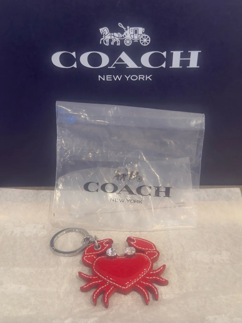 ❤️ Coach Limited Edition Red Crab Patent Leather Embossed Charm Key Ring - Rare!